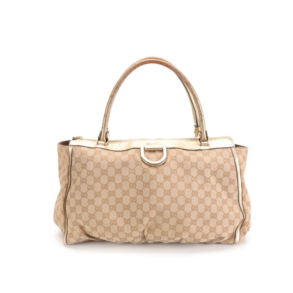 Gucci D-Ring Tote in GG Canvas with Gold Metallic Leather Trim